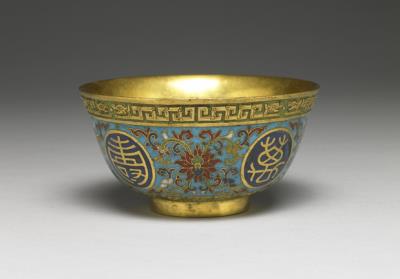 图片[2]-Gilt copper bowl with cloisonne enamel decor and birthday inscriptions “wan shou wu jiang (ten thousand long lives without boundary)”, Qing dynasty (1644-1911)-China Archive